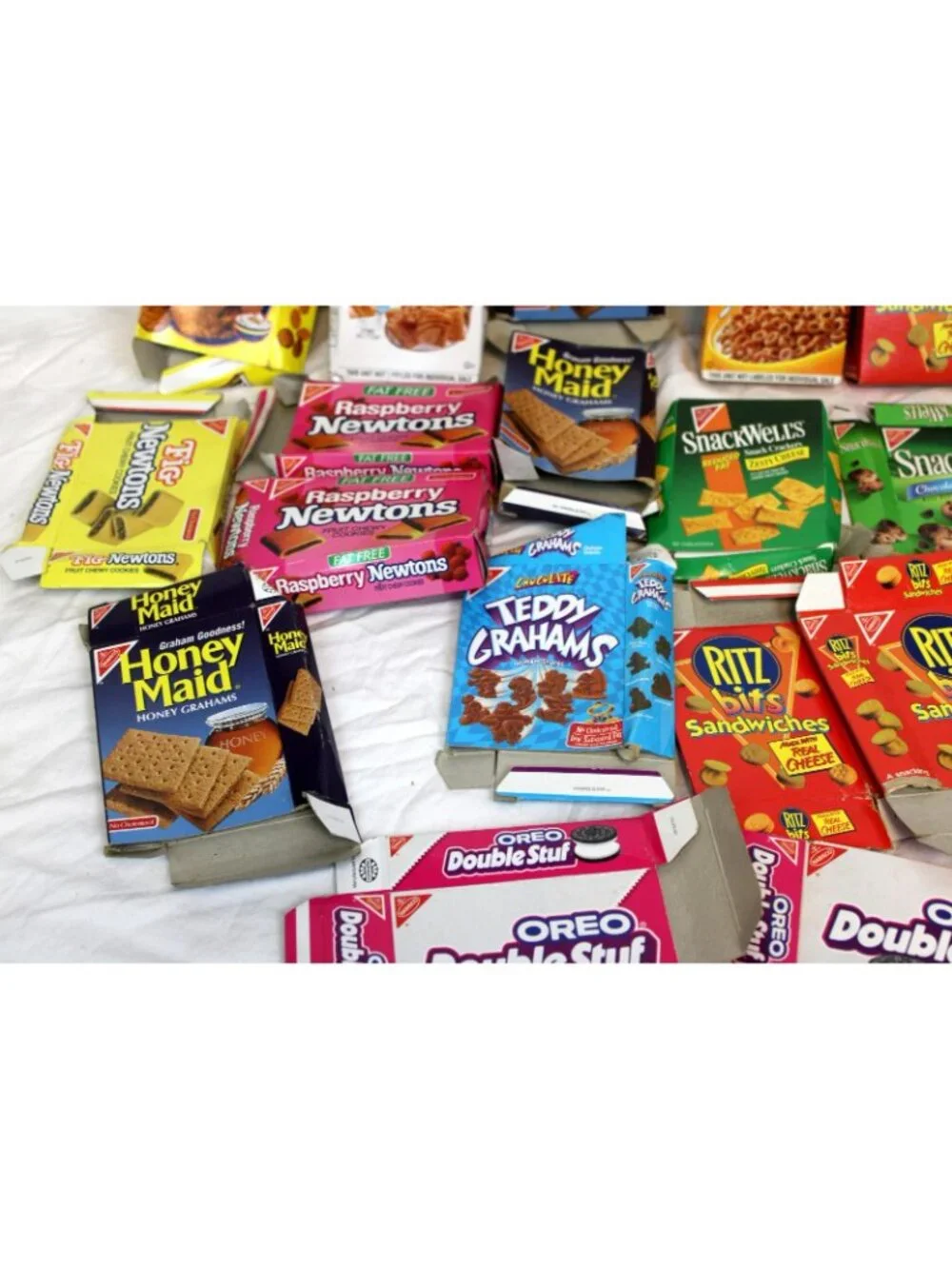 Lg Lot Cardboard Mini Snack Boxes Oreo Snackwells Ritz Vtg Crackers Cereal Play